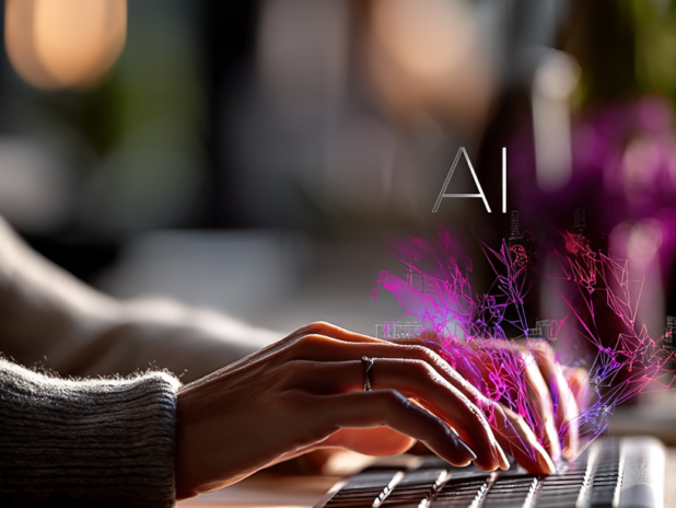 Web developer using AI-assisted tools on a laptop