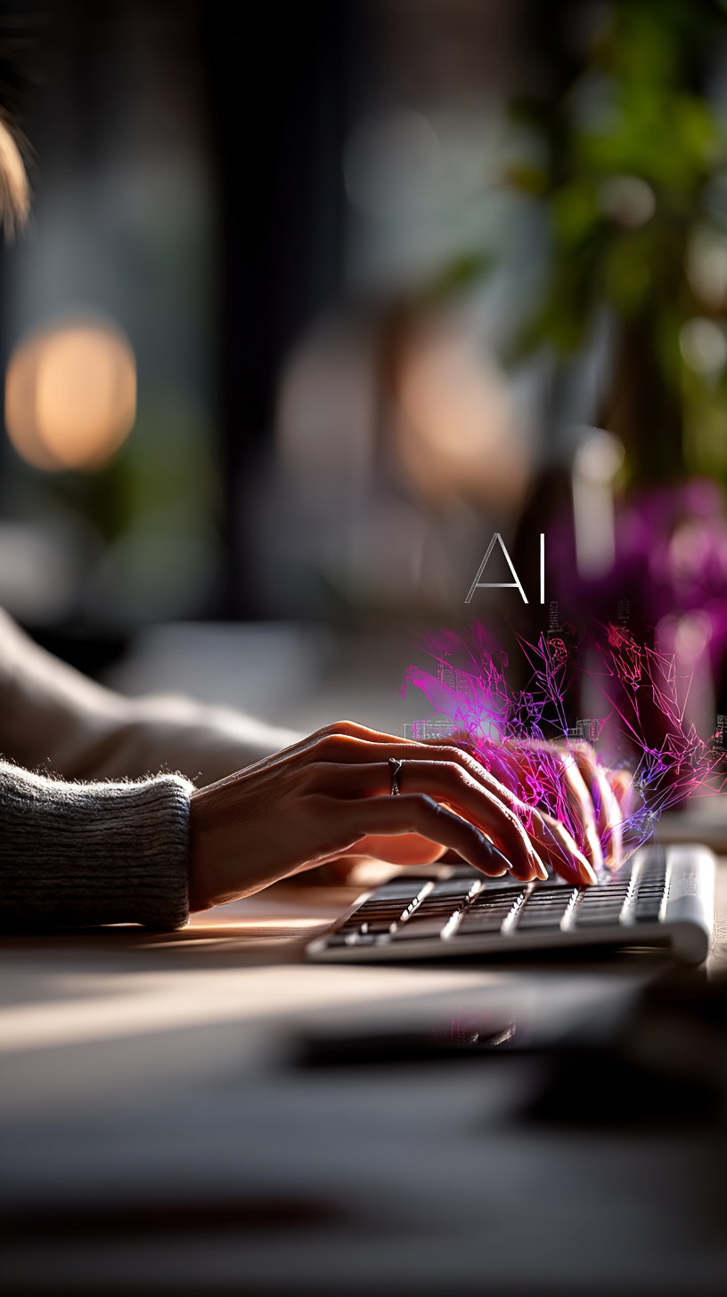 Web developer using AI-assisted tools on a laptop